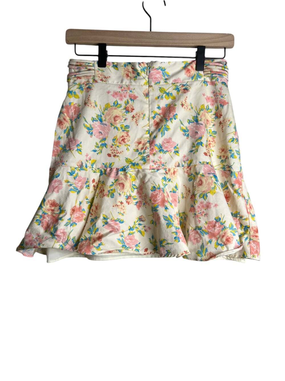 Zara Floral Mini Skirt Size M Pink Rose Ruffle Drop Waist High Rise Cottagecore - Picture 3 of 4